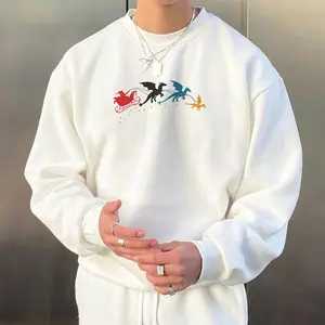 Dragon Christmas Sleigh Sweatshirt, Casual Graphic Tees Cotton Graphic Tees, Crew Neck Graphic T-Shirt Sweatshirts, Comfort Hoodies Trendy Clothes