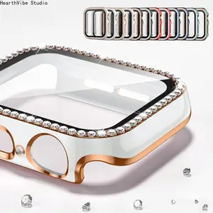 2-Tone Diamond-Embellished Protective Apple Watch Case, Integrated Cover & Case - Compatibility with Series 9/8/7/SE, Wearable Tech Accessories, Stylish Protection Accessories