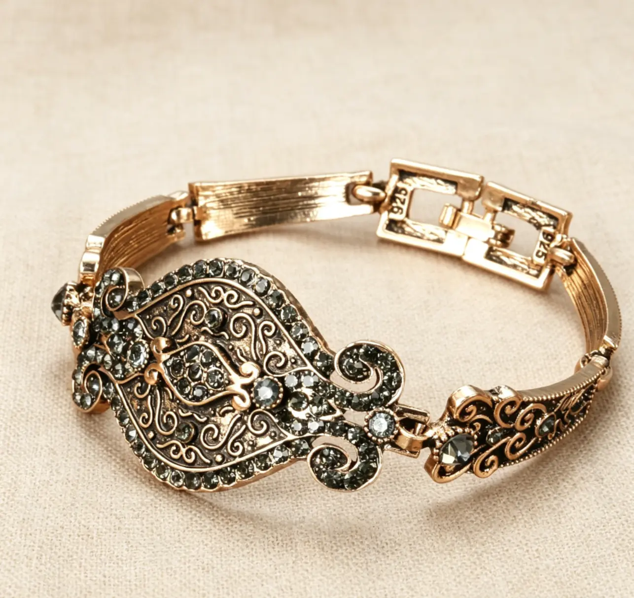 Intricate vintage Victorian filigree bracelet with antique