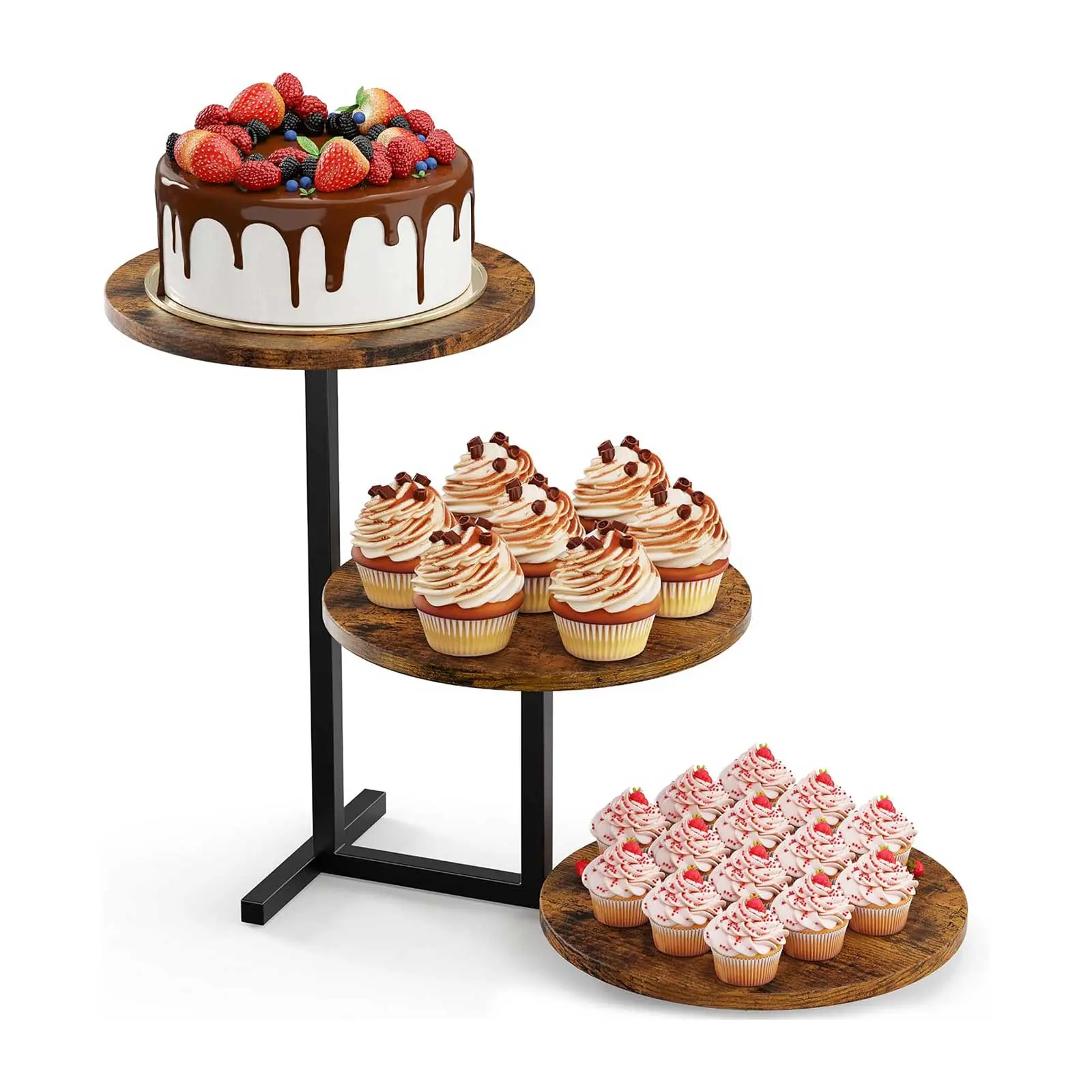 Emfogo 3-Tier Wooden Cupcake Stand, Rustic Dessert Tower Display Tray for Cupcakes, Cakes, Cookies, Party, Wedding, Birthday, Baby Shower & Afternoon Tea