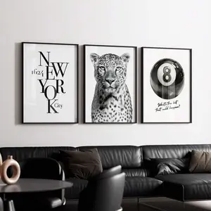 3pcs Frameless Set Of 3 Black White Leopard Print Wall Art, Stockholm Modern Aesthetic Poster, Y2K Animal Pattern Print, Chic Apartment Decor For Living Room, Bedroom, Dorm |   Scandinavian Style, Room Decor, Vintage Prints, Dorm Essentials