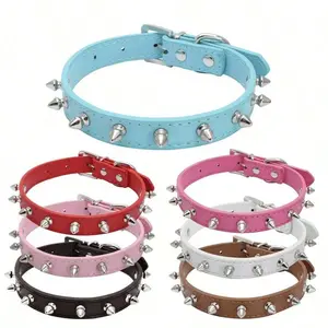 Adjustable Leather Pet Dog Collar Neck Strap Supplies PU Leather Punk Rivet Spiked Dog Collar Pet Collars For Small Dog Cat