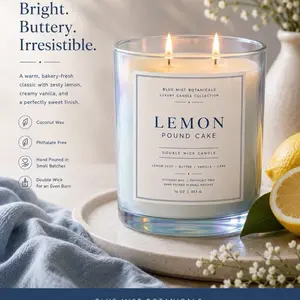 Luxury Non-Toxic Wax Lemon Pound Cake Candle, Double-Wick Fragrance Aroma for Home Room Decor