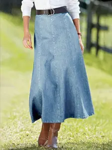 High-Waisted Denim Skirt, Casual Versatile Mid-Length Dress, Comfortable Everyday Wear, Perfect for All Seasons