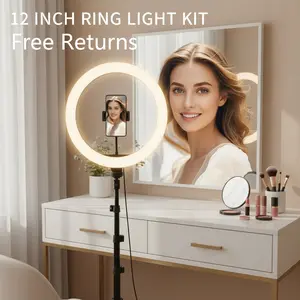 12 Inch LED Ring Lights with 63 Inch Tripod Stand & Mobile Phone Holder, Dimmable Table Video Light, Mobile Phone Tripod Holder with Ring Light for YouTube,  Recording, Selfie, Live Stream, Makeuplighting#contentcreator zoom video Smartphone