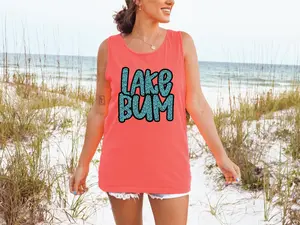 Lake Bum Blue Cheetah - Neon Red Orange Comfort Color Unisex Tank Top