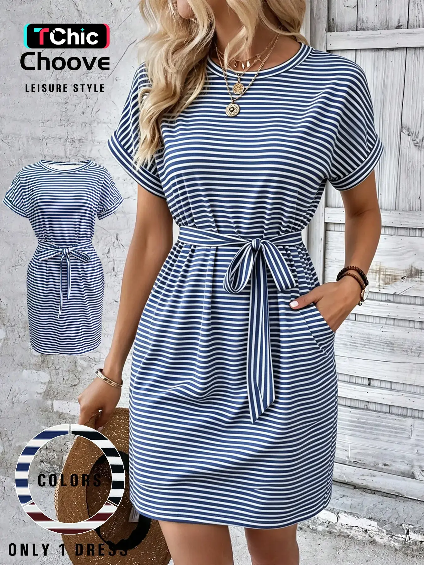 Women's Casual Summer Short Sleeve Tie Front Dress with Belt, Loose Fit  Soft Comfortable Fabric Pockets Knee Length Dress for Daily Wear - TikTok  Shop