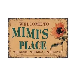 1PC Vintage Aluminum Sign, Welcome To Mimi's Place, Rustic Home Decor, Floral Wall Art, Perfect High-Quality Metal, 8x12 Inches home decor plaque funny bar sign Rectangle Design Plaque Gift