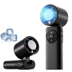 Portable Handheld Turbo Fan With Cold Compress, 199-Speed, Foldable Design, LED Display, Flashlight/SOS, USB-C Rechargeable 4-in-1 Personal Neck Fan for Summer, Women Makeup, Outdoor Vacation