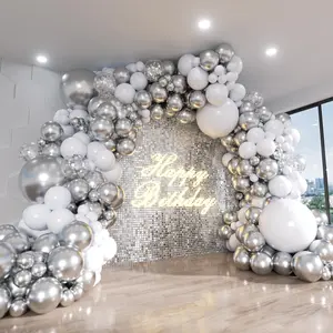 White And Silver Balloon Arch Set, Balloon Arch Decoration, 140 White Metallic Silver And Silver Sequined Party Balloon Wreath Set, Decorative Balloons, Suitable For Birthdays, Weddings, Engagements, Baby Showers, Anniversary Parties.