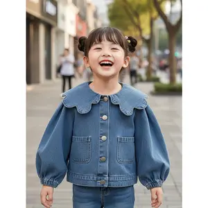 Girls Denim Jacket Long Sleeve, 2025 Spring Autumn Outwear for Kids 3-8 Years Old, Cute Casual Coat Fashion Top