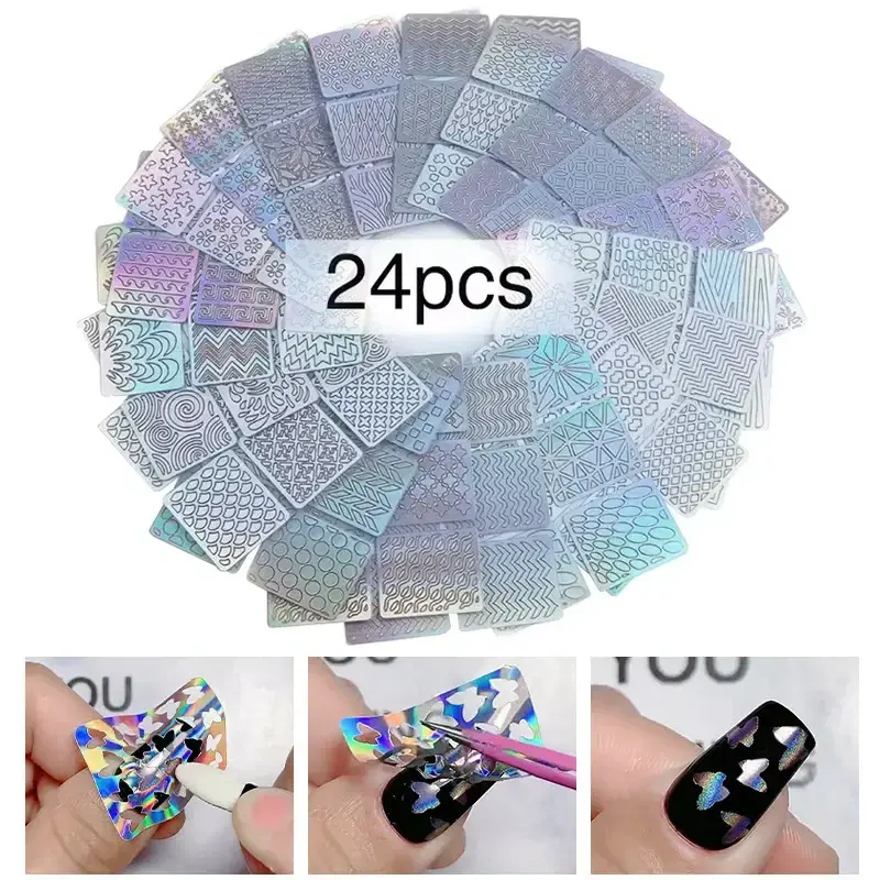 Nails Airbrush Stencil Laser Heart Butterfly Stars Pattern Hollow Nail Sticker Templates For French Manicure Tips Nail Design
