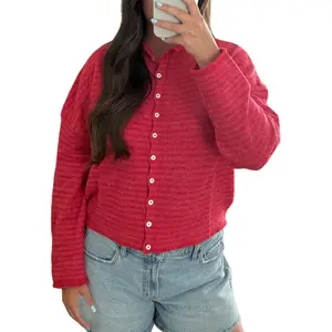 Women's Autumn Sweater Cardigan Long Sleeve Round Neck Button Up Striped Knitwear Check Light Winter Top Polyester Womenswear