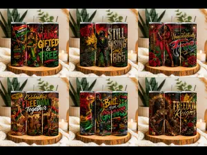 Juneteenth 20oz Skinny Tumbler | African American Pride Travel Cup w/Lid, Straw, Rubber Bottom & Straw Cleaner | Black Excellence Gift