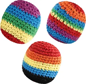 Woven Knitted Footbags Set, Crochet Kick Bags, Handmade Cotton Foot Bag Balls for Juggling, Kicking, Outdoor Play and Party Games,Random Colors and Styles (3)