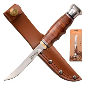 Elk Ridge OUTSKIRT 7-inch Outdoor Knife 8CR13MOV Steel, Full Tang, Leather Handle with Scabbard for Camping, Hunting, Fishing