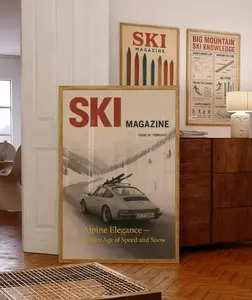Retro Apres SKI Magazine posters, vintage car print, Winter sports wall art, Ski lodge chalet decor, Aspen Verbier Skier Photography Print