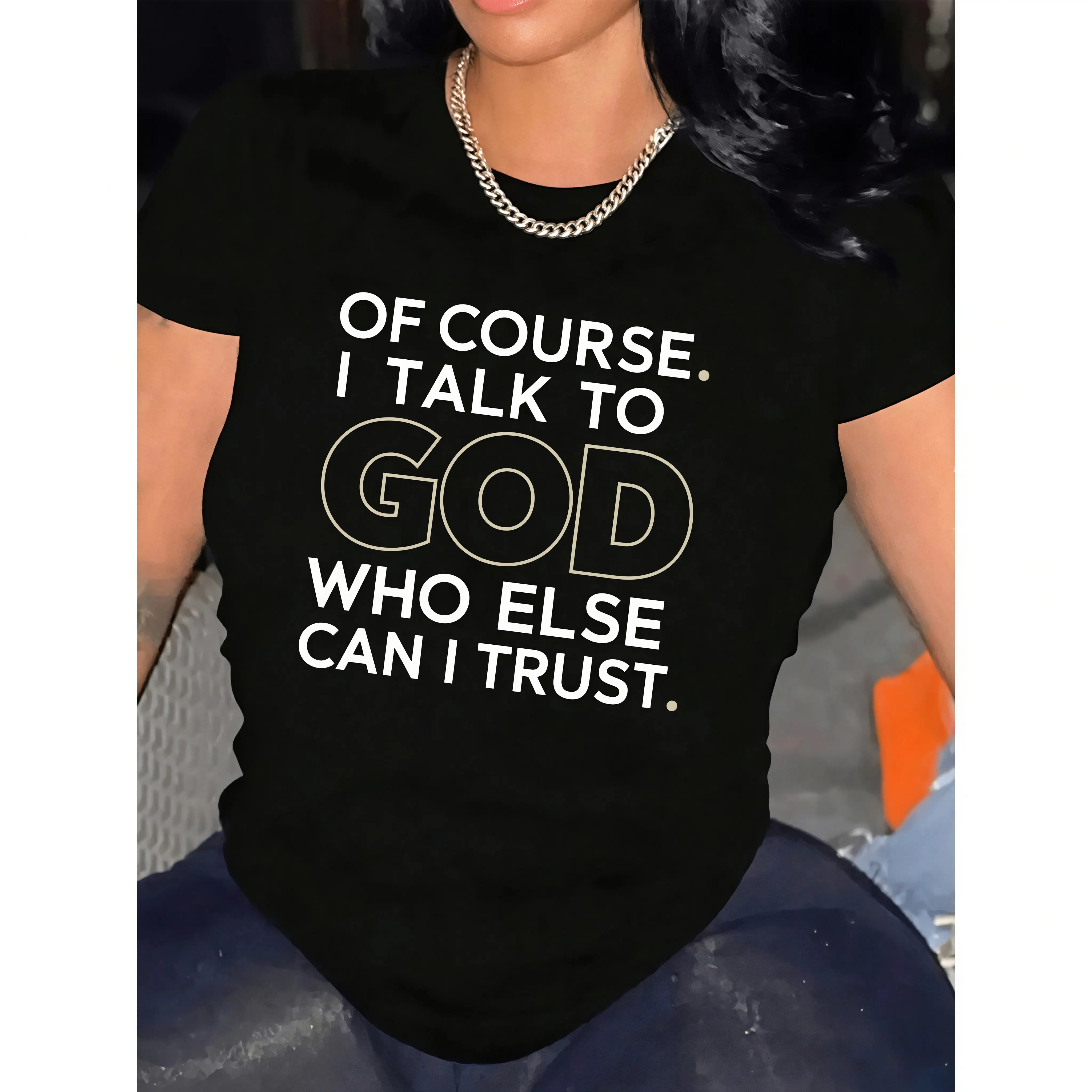 Graphic T-Shirt for Women, Relaxed Fit Crew Neck in 100% Heavy Cotton with "Of Course I Talk To God" Slogan, Fade-Resistant Anti-Peel Print, S, Garment Tested