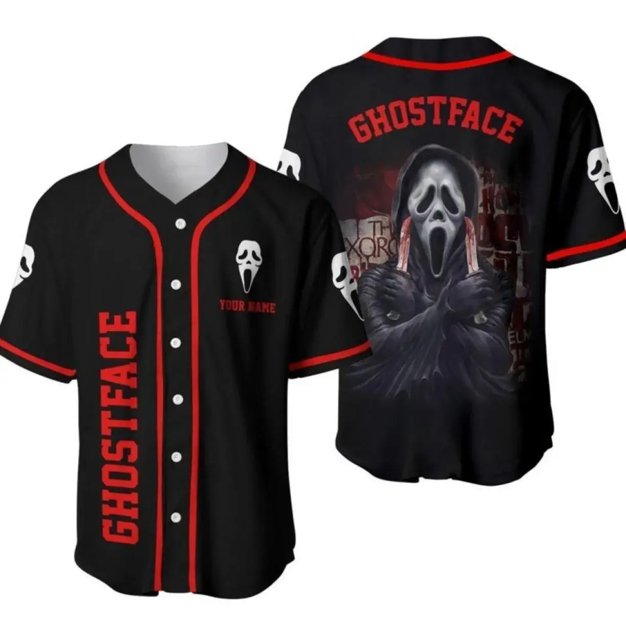 Custom Ghostface Baseball Jersey – Personalized Horror Halloween Shirt for Men & Women, Spooky Fan Gift