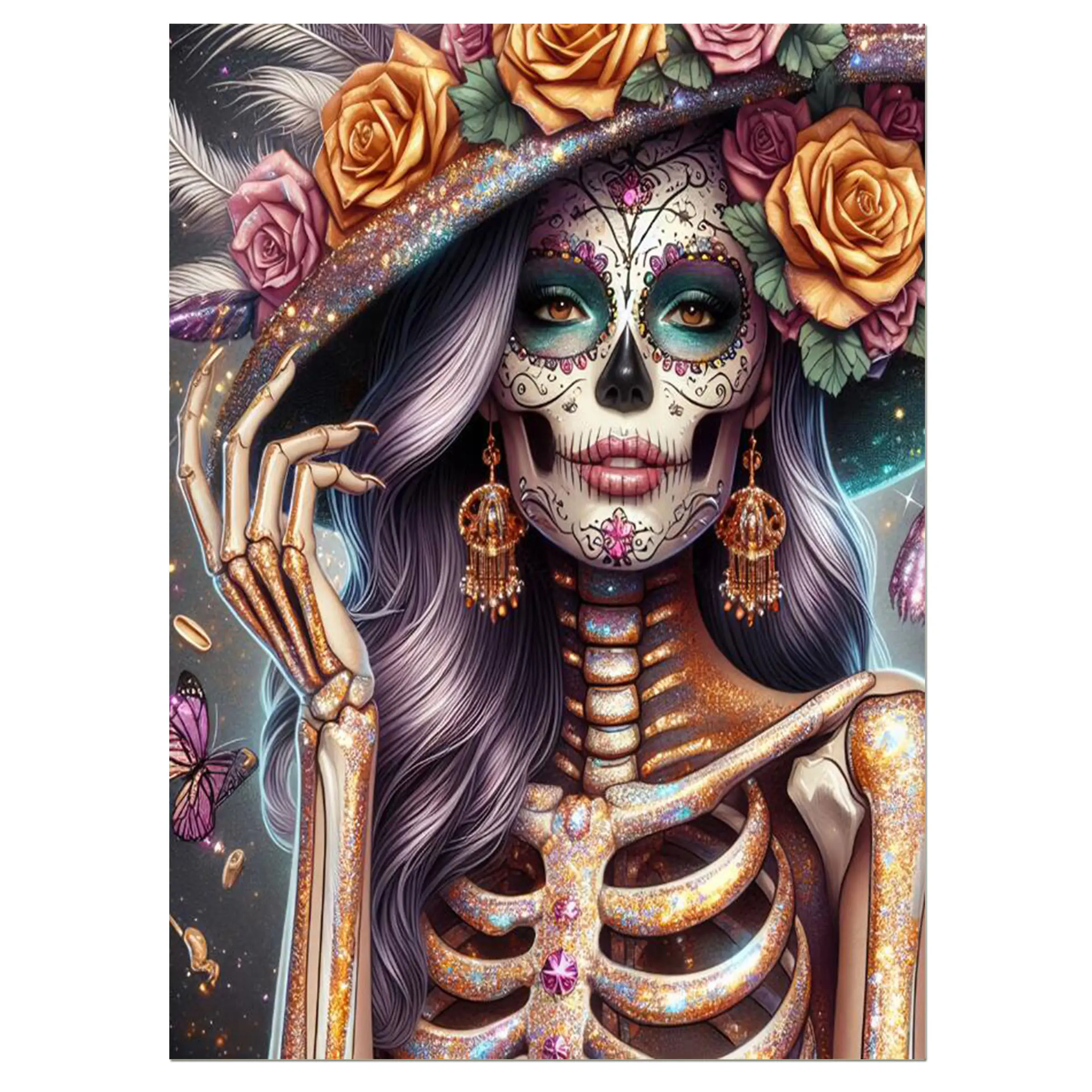 5D Full Drill Diamond Painting Kits,Gothic Skull Diamond Art Kis for Adults,Diy Handicrafts,Skeleton DIY Round Diamond Mosaic Art,Gem Art and Crafts kit,Diamond Dots,Halloween Wall Decor,16x20inch