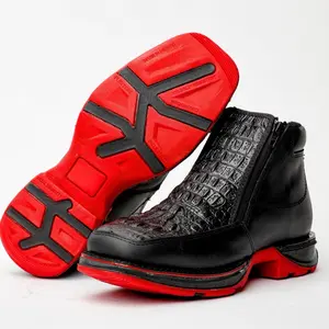 Black Caiman Leather Botin With 3D Lightweight Soles - Square Toe
