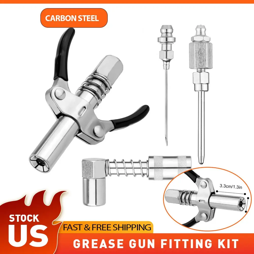 90-Degree Steel Grease Gun Coupler Set, 4-Piece Zerk Fitting Adapter Set for Specialty Mechanic Tools, Automotive Maintenance Needs, Automotive Maintenance Tools
