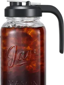 Glass Pitcher with Lid - 2 Quart Mason Jar Pitcher with Filter Lid, Wide Mouth Jar Leak-proof Water Jug, Heavy Duty Container for Water, Juice, Milk, Tea, Iced Coffee, and Drinks