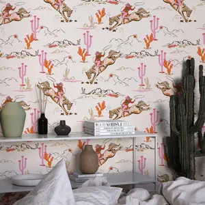 Whimsical Cowgirl Rodeo Wallpaper - Peel and Stick Western Wallpaper