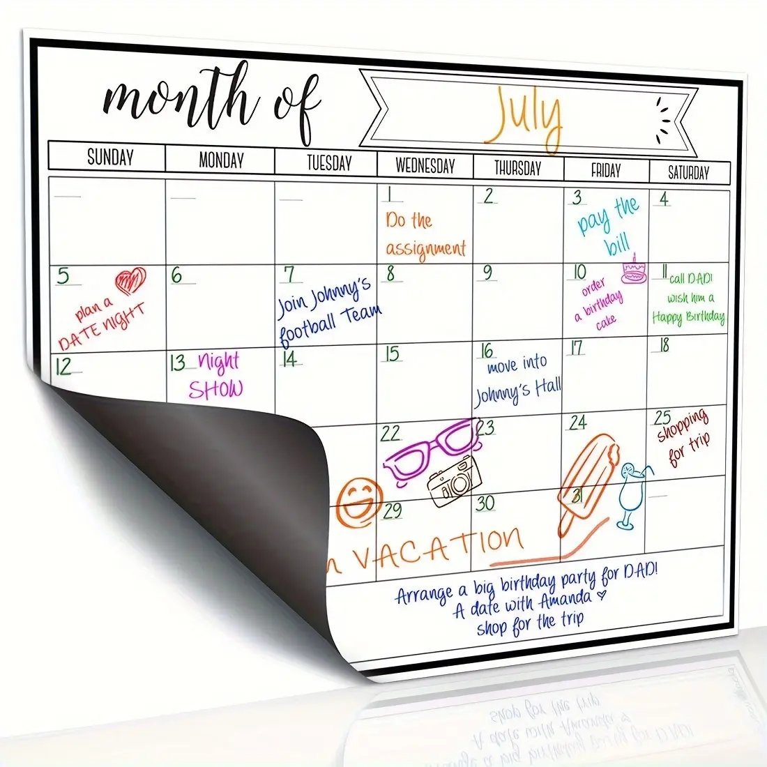 Magnetic Dry Erase Refrigerator Calendar, Family Planner Whiteboard for Kitchen Fridge, Self-Discipline Learning Check-In Board, Monthly Planner Magnet