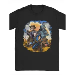 Men'S for fallout Video Game Graphic T-Shirt - Post-Apocalyptic Characters Tee with Vault Boy & Nuka-Cola Design - Soft Breathable Loose Fit Crew Neck Shirt for Gaming Fans, Conventions & Casual Attire - Ideal Gift for Fallout Players (Officially In