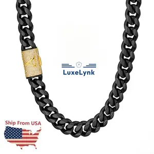 Letter Chunky Men's Black Cuban Chain Necklace Fashion Model Hip Hop Punk Style Chain Necklace for Party, Daily Decoration, Fashion Versatile Stainless Steel Gift Rap Fashion necklace mothers day gift for wife