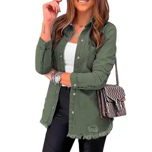 Dokotoo Women's Oversized Denim Jacket Casual Long Boyfriend Distresse Jean Jacket Autumn Spring