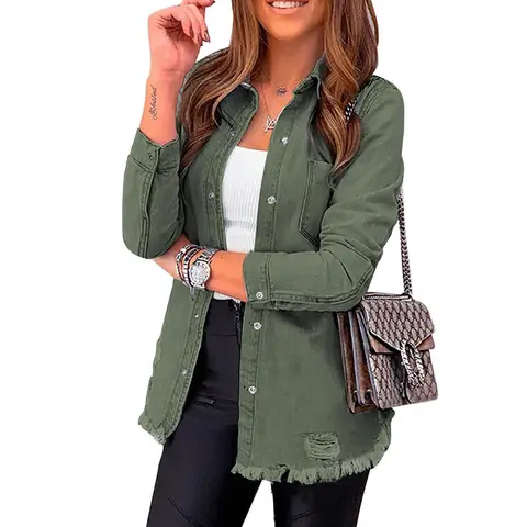 Dokotoo Women's Oversized Denim Jacket Casual Long Boyfriend Distresse Jean Jacket Autumn Spring