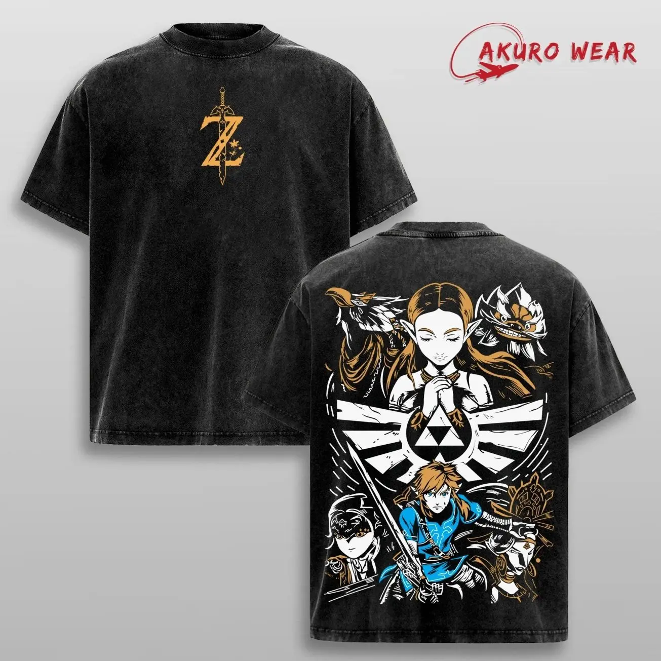 Zelda Tears of the Kingdom Washed T Shirt | Link Princess Zelda Midna Epona Triforce Graphic Tee | Hero of Hyrule Courage Wisdom Power Fantasy Game Streetwear Gift RI8