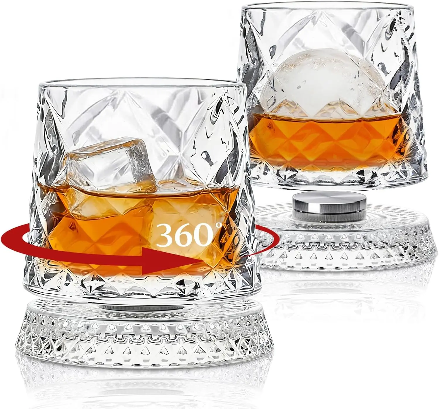 Rotatable transparent Whiskey Glasses Set of Two, rotating cup, brandy glass, beverage glass, barware, household items, holiday gifts, gifts for friends, high-quality lifestyle items