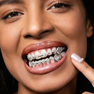 Multiple Heart-Shaped Crystal Braces Sets, Hip-Hop Fashion Gold Teeth Heart-Shaped Full Diamond Zircon Braces, Daily Personalized Accessories For Parties And Role-Playing