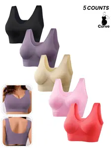 3-COUNTS Women's Plus Size Double Layer Seamless Soft Comfort Bra, Breathable Casual Vest with Removable Pads, Wireless Lady Lingerie Basics Comfort Underwear, Fit for Daily and Sport to Wear, Workout Bra, Yoga Bra