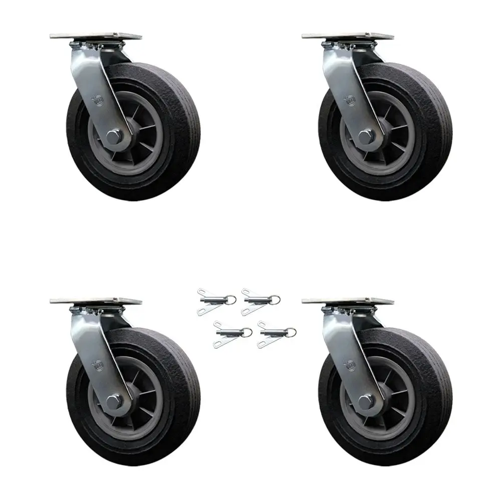 Service Caster SMOK-SCC-100S825-SNB-BSL-4 Industrial Grade BBQ Smoker Grill Casters Set - 8 in. Flat Free, All Terrain, Easy Roll Solid Rubber Wheels, Cushioned Rides, Reduced Noise, Semi-Pneumatic, Maintenance Free (Set of 4), Swivel, 8"X2.5"