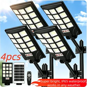 4/2 pack Ultra-Bright IP65 Waterproof Solar Street Light, Dusk to Dawn LED Flood Light with Remote Control, Motion Sensor Outdoor Wall Lamp for Garden, Yard, Garage & Commercial Street Dusk to Dawn Flood Light with Remote Control for Yard Garden Garage