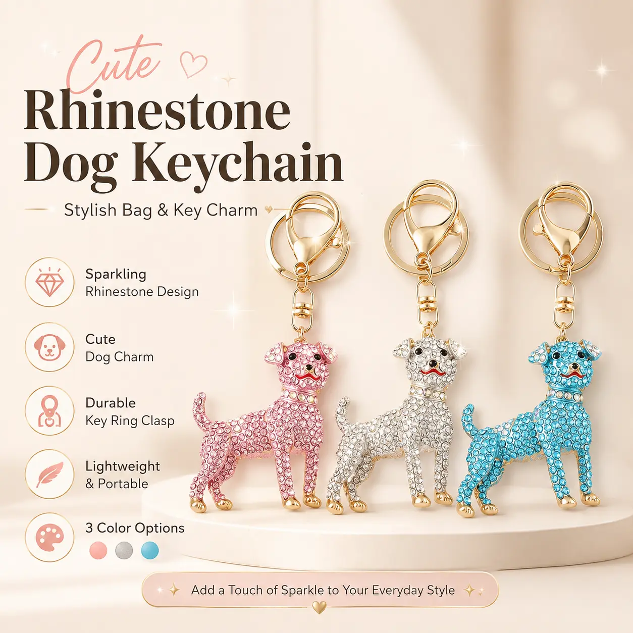 Iridescent Poodle Keychain Charm for Bags and Keys, Cute Animal Pendant Accessory for Camping Hiking Travel Outdoor Decoration and Daily Use