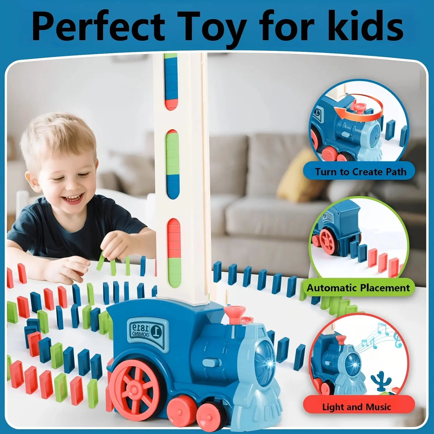 Children's Automatic Domino Train, Educational Building Blocks, Electric Card-Dealing Car, Parent-Child Interactive Board Game, Early Education Toys For Boys And Girls, Automatic Standing Dominoes Without Jamming, Colorful Domino Set