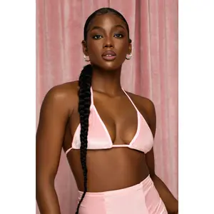 Velvet Baby Pink Triangle Bikini Top