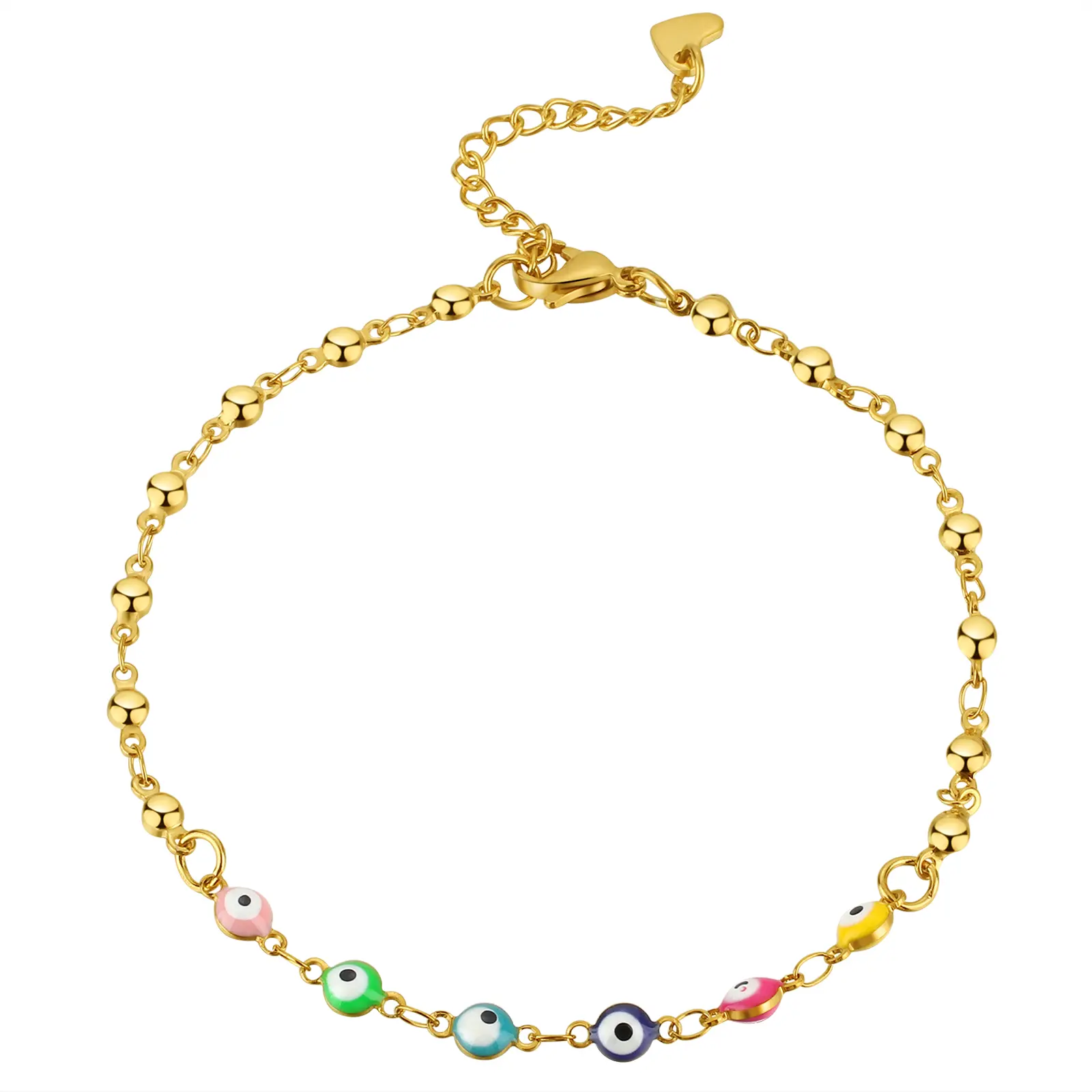 OIDEA Women's Boho Evil Eye Protection Anklets - Stainless Steel Chain, Colorful Enamel Spiritual Jewelry, Adjustable 8.66" Main Chain, 1.57" Extension, Tarnish-Resistant Evening Gift for Friends