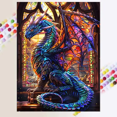 5D DIY Diamond Arts Colorful Painting Kit, Dragon Pattern Diamond Arts Colorful Painting without Frame, Handmade Art Crafts for Home Decor, DIY Kits