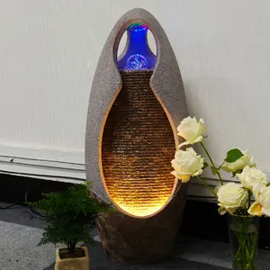 25.59inch Floor-Standing Fountains with rotating colored glowing bulbs. Ideal for home and yard decor. Waterfall Outdoor Garden Modern