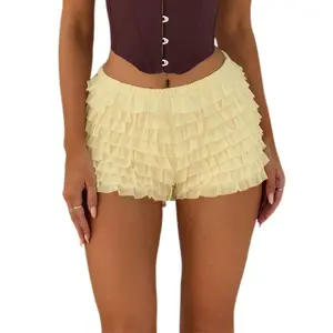 Women Mesh Lace Bloomer Shorts Y2k Layered Ruffle Frilly Booty Shorts Fairy Bow Sexy Boy Shorts Panties