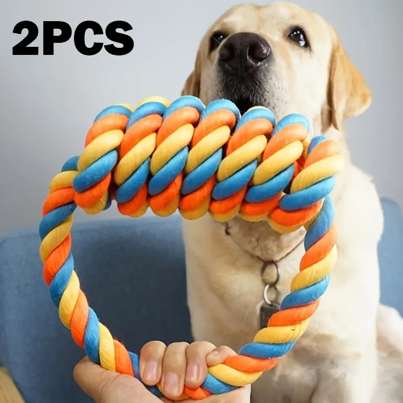2PCS Heavy-Duty Dog Rope Tug Toy, Durable Knotted Chew Toy for Medium & Large Dogs, Teeth-Cleaning Teething Toy for Interactive Tug Play, Random Color puppy