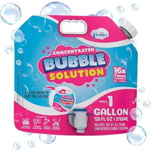 Bubble Solution Refill with Dispenser, Concentrated Bubble Liquid Makes 1 Gallon (128oz), Safe and No-Stain Formula for Kids, Easy-Pour Bubbles Refill for Machines, Blasters, and Guns