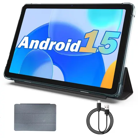 JUNINKE 10.1-Inch Durable Flat Screen Wireless Touchscreen Tablet with Case, Android 15, Octa-Core Processor, 6000mAh Built-In Batteries, 1280x800 IPS Display, 2MP+8MP Cameras, Bluetooth/WiFi, Metal Body for Work & Entertainment