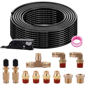 50FT 1/4 Air Hose Brass Fittings Kit 11 count 1/4" OD Quick Push to Connect DOT Brass Fittings 1/4 SAE J844 PA12 Nylon Air Line Tubing with  for Air Suspension Kit  Trailer  System